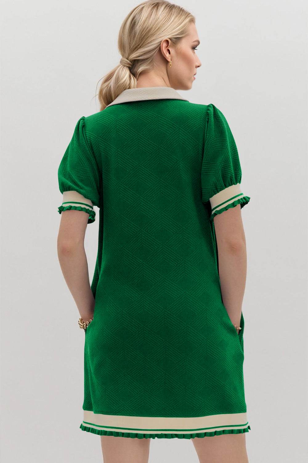 Oh Frill Contrast Trim Johnny Collar Short Sleeve Mini Dress - Hovatok