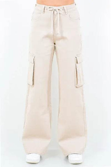 American Bazi Full Size Drawstring Wide Leg Cargo Pants Plus Size - Hovatok