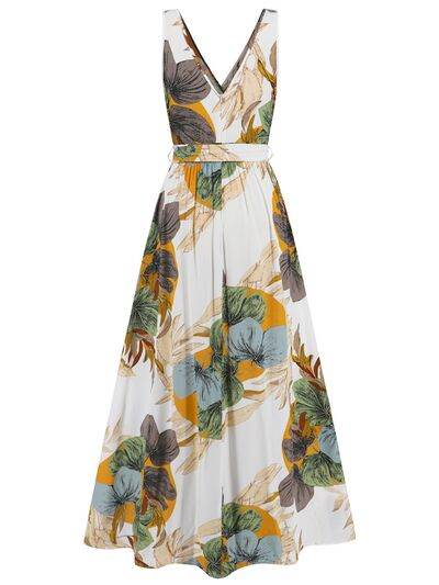 Slit Tied Printed Surplice Dress - Hovatok
