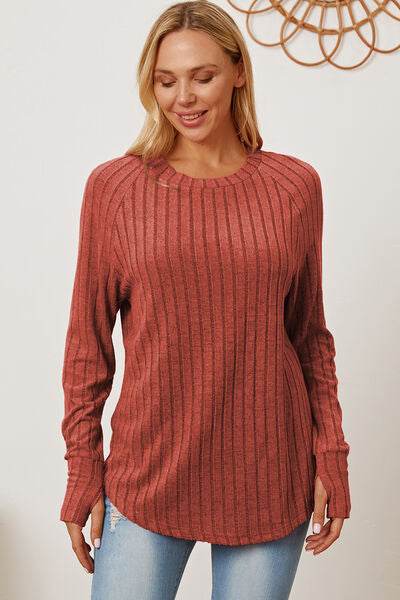 Basic Bae Full Size Ribbed Thumbhole Sleeve T-Shirt - Hovatok