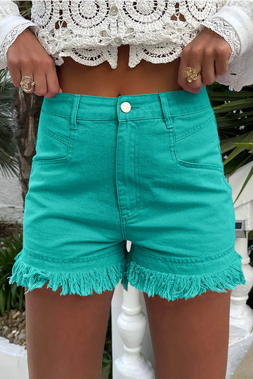 Raw Hem High Waist Denim Shorts - Hovatok