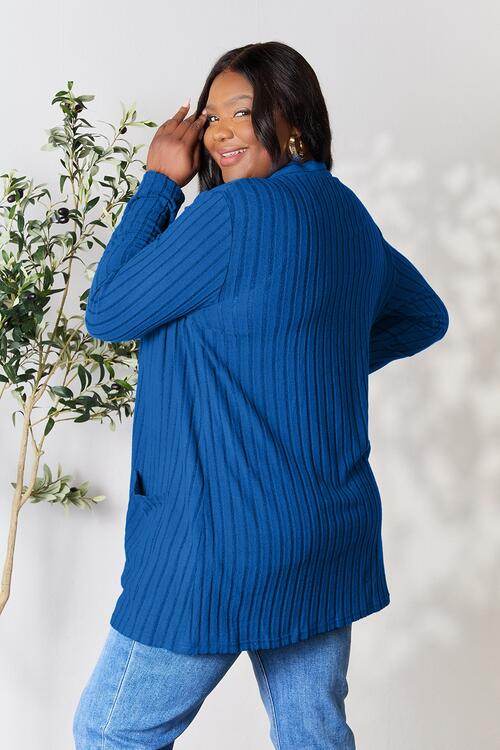 Basic Bae Full Size Ribbed Open Front Cardigan with Pockets - Hovatok