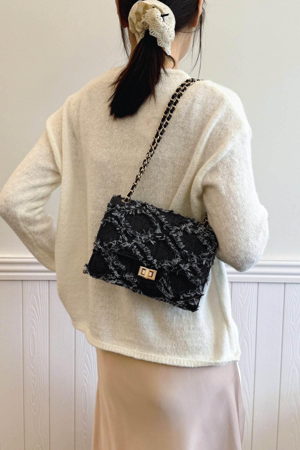 Raw Hem Denim Crossbody Bag - Hovatok