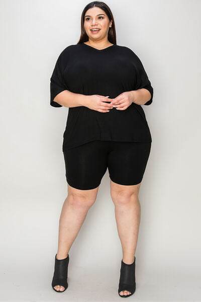 Basic Bae Bamboo Full Size V-Neck Drop Shoulder T-Shirt and Shorts Set - Hovatok