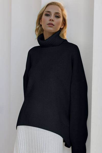 Basic Bae Turtleneck Dropped Shoulder Long Sleeve Sweater - Hovatok