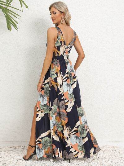 Slit Tied Printed Surplice Dress - Hovatok