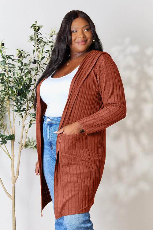 Basic Bae Full Size Hooded Sweater Cardigan - Hovatok