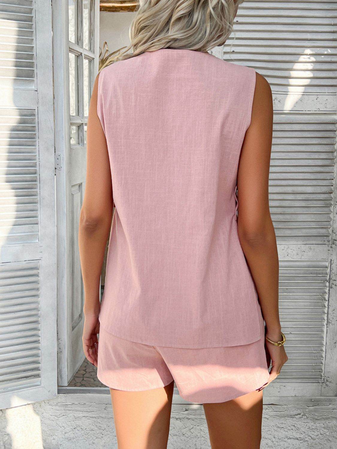 Devine Button Down V-Neck Tank and Shorts Set - Hovatok
