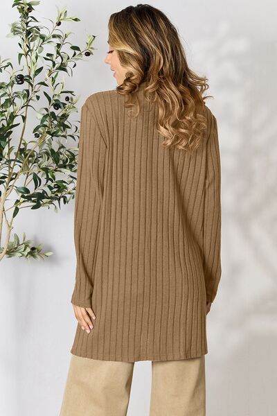 Basic Bae Full Size Ribbed Open Front Cardigan with Pockets - Hovatok