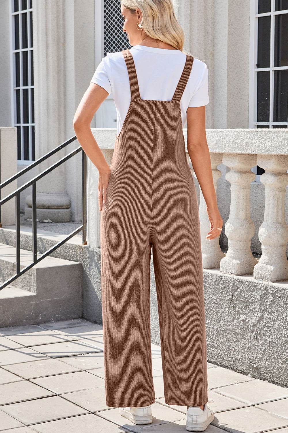 Lovelet Square Neck Wide Strap Overalls with Pockets - Hovatok