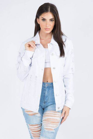 American Bazi Distressed Back Button Down Denim Jacket - Hovatok
