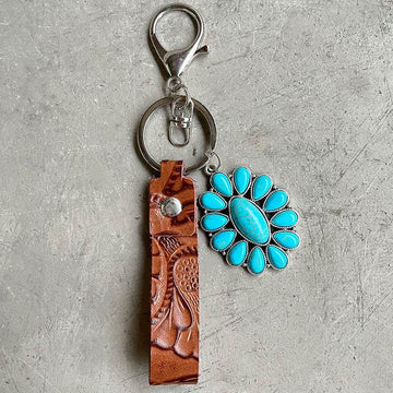 Turquoise Genuine Leather Key Chain - Hovatok