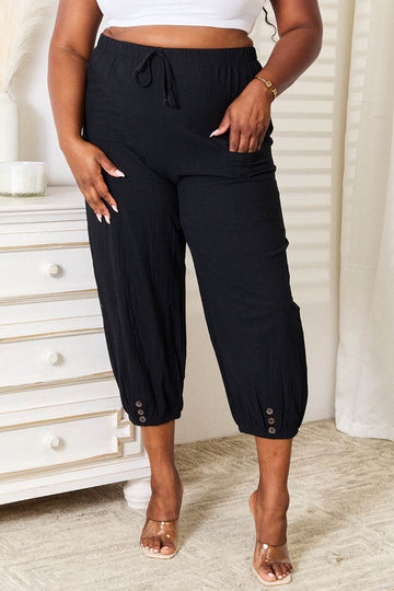 Shiny Decorative Button Cropped Pants - Hovatok