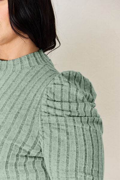 Basic Bae Full Size Ribbed Mock Neck Puff Sleeve T-Shirt - Hovatok