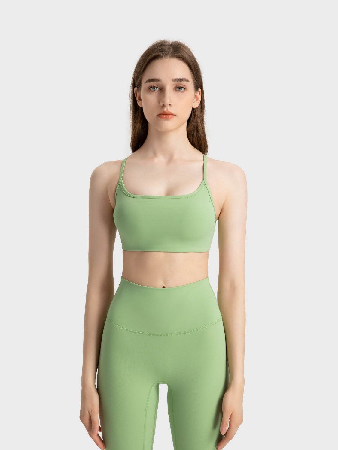 Millennia Crisscross Back Scoop Neck Active Cami with Detachable Chest Pads - Hovatok