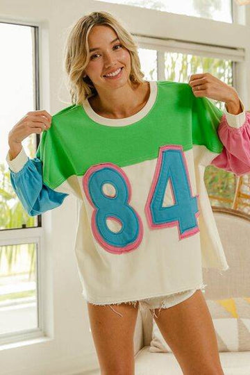 BiBi Color Block Patched Long Sleeve Top - Hovatok