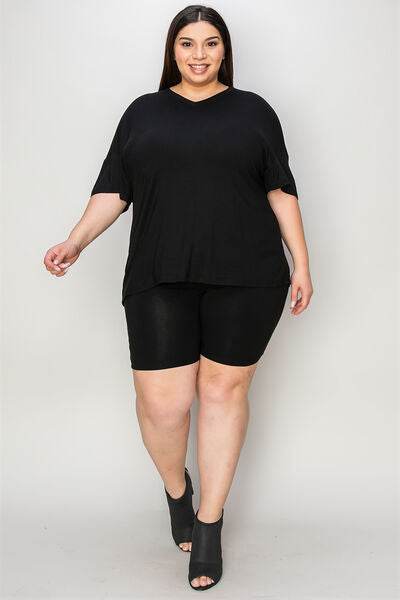 Basic Bae Bamboo Full Size V-Neck Drop Shoulder T-Shirt and Shorts Set - Hovatok
