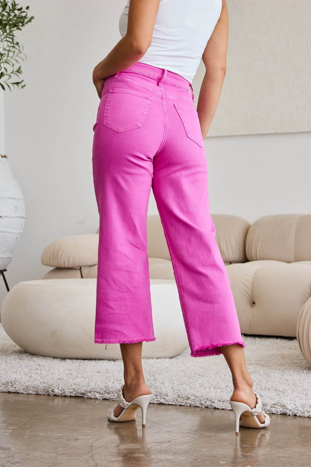 RFM Crop Chloe Full Size Tummy Control High Waist Raw Hem Jeans - Hovatok