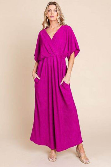 BOMBOM Surplice Maxi Dress with Pockets - Hovatok