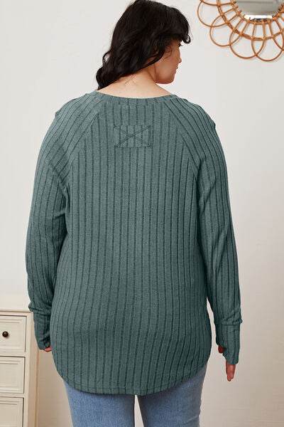 Basic Bae Full Size Ribbed Thumbhole Sleeve T-Shirt - Hovatok