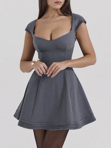 Devine Lace-Up Sweetheart Neck Cap Sleeve Mini Dress - Hovatok
