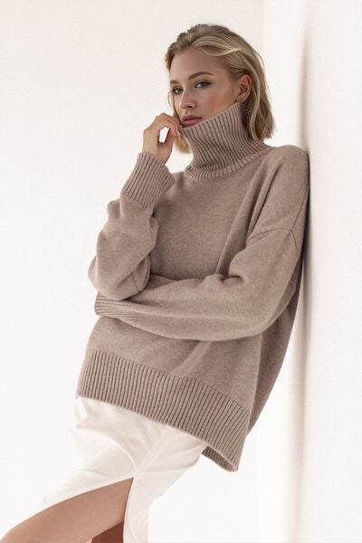 Basic Bae Turtleneck Dropped Shoulder Long Sleeve Sweater - Hovatok