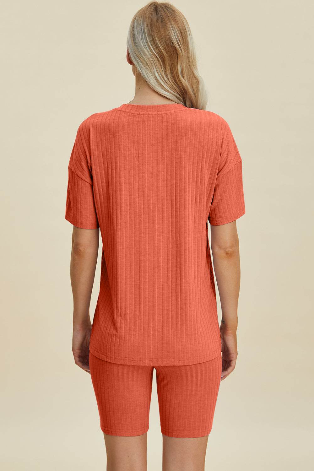 Basic Bae Full Size Ribbed V-Neck Short Sleeve Top and Shorts Set - Hovatok