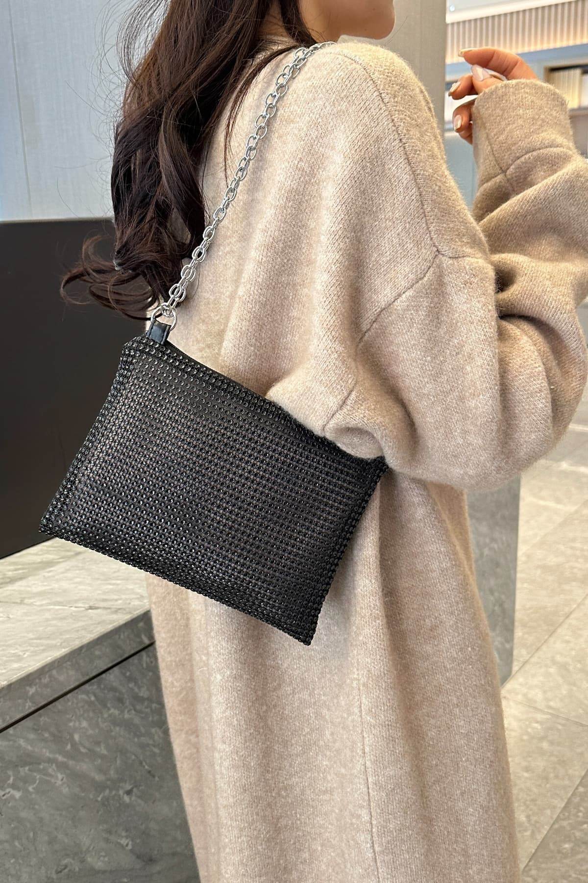 Rhinestone Polyester Chain Crossbody Bag - Hovatok