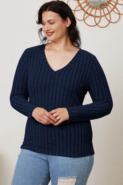 Basic Bae Full Size Ribbed V-Neck Long Sleeve T-Shirt - Hovatok