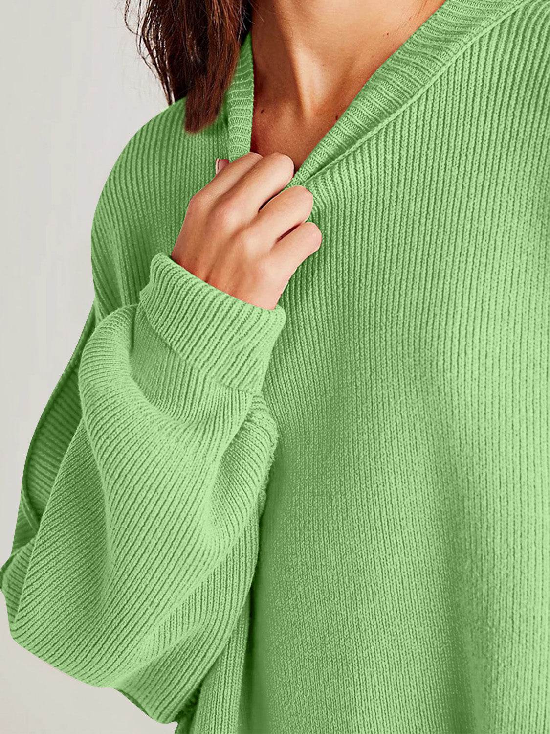 Double Take Side Slit Round Neck Long Sleeve Sweater - Hovatok