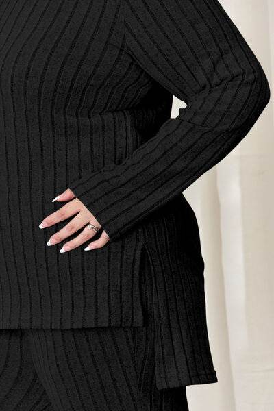 Basic Bae Full Size Ribbed High-Low Top and Wide Leg Pants Set - Hovatok