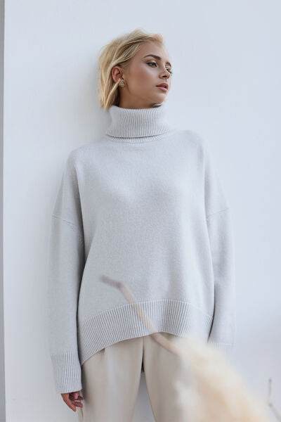 Basic Bae Turtleneck Dropped Shoulder Long Sleeve Sweater - Hovatok