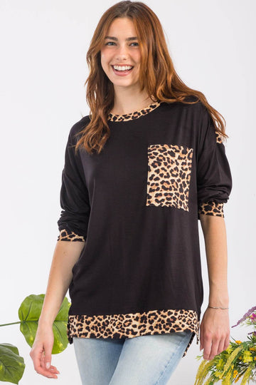 Celeste Full Size Leopard Round Neck Dropped Shoulder T-Shirt - Hovatok