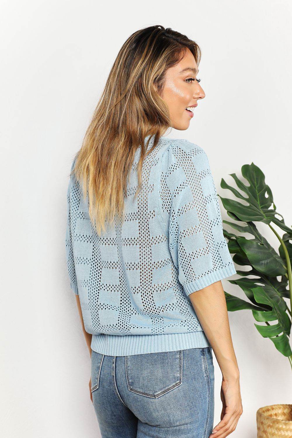 Mandy Ribbed Trim Round Neck Knit Top - Hovatok