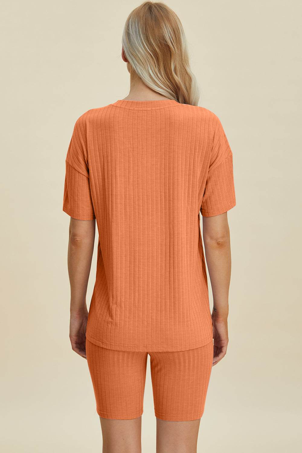Basic Bae Full Size Ribbed V-Neck Short Sleeve Top and Shorts Set - Hovatok