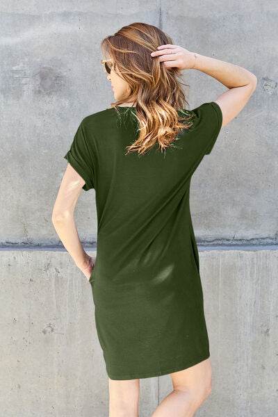 Basic Bae Full Size Round Neck Short Sleeve Dress with Pockets - Hovatok