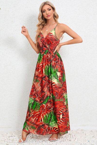 Printed Surplice Maxi Cami Dress - Hovatok