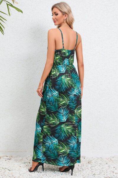 Printed Surplice Maxi Cami Dress - Hovatok