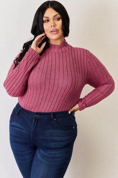Basic Bae Full Size Ribbed Mock Neck Long Sleeve T-Shirt - Hovatok