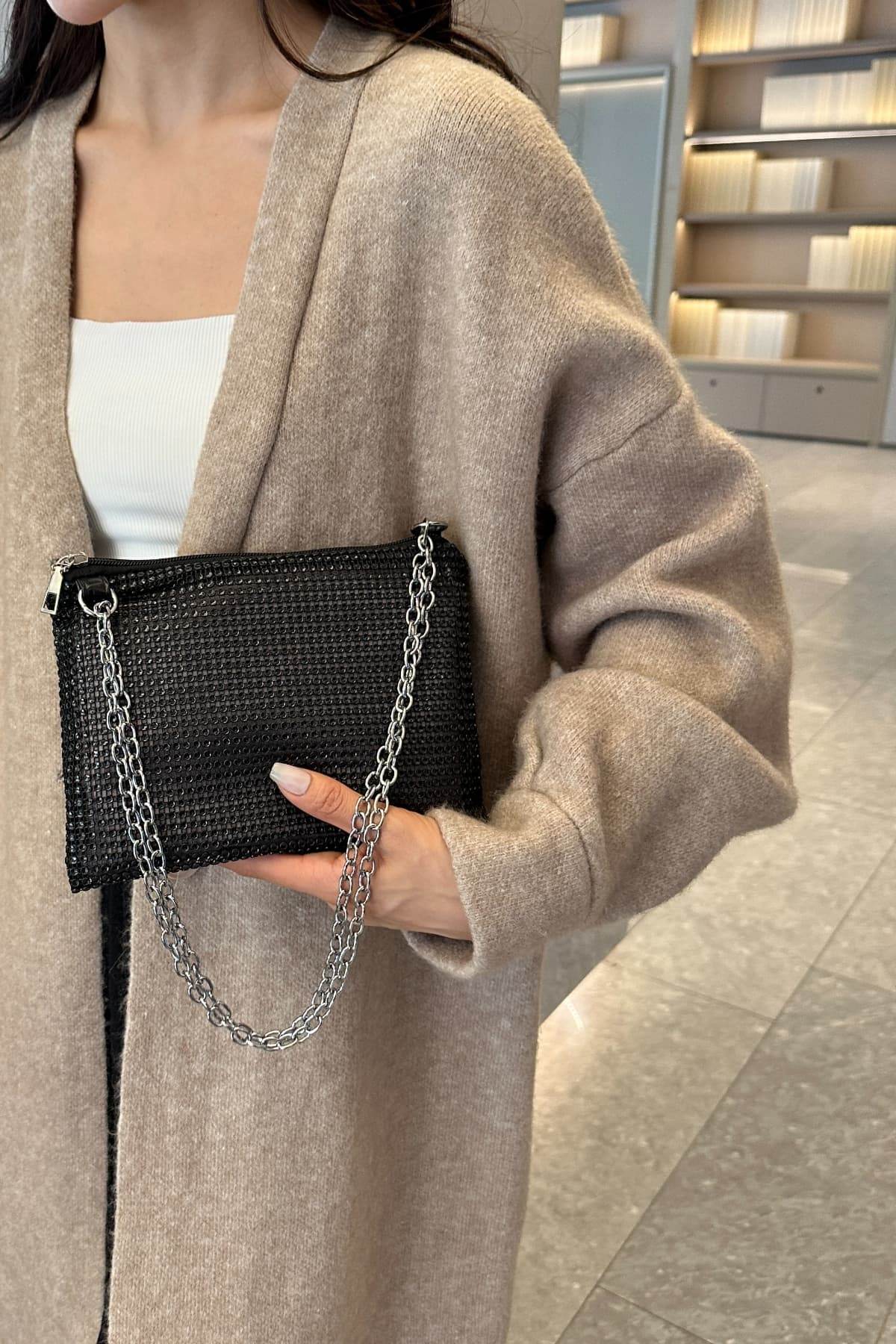 Rhinestone Polyester Chain Crossbody Bag - Hovatok