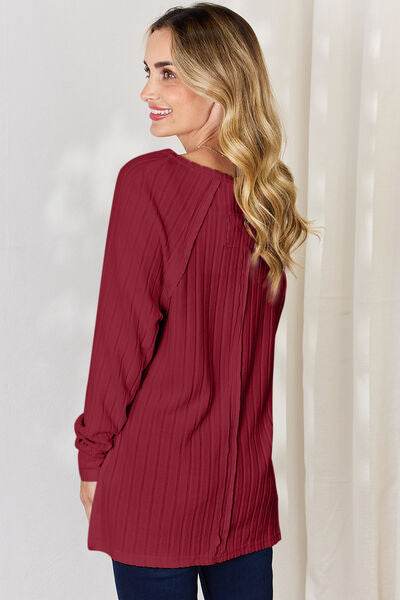 Basic Bae Full Size Ribbed Round Neck Slit T-Shirt - Hovatok