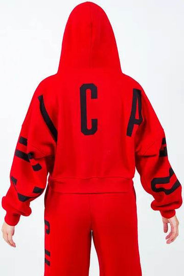 American Bazi Letter Graphic Long Sleeve Drawstring Cropped Hoodie - Hovatok
