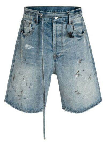 Men's Washed Graffiti Print Denim Bermuda Shorts - Hovatok