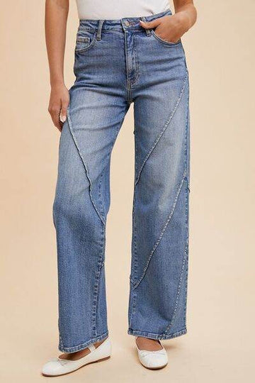 Annie Wear Decorative Seams Wide Leg Jeans - Hovatok
