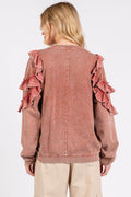 Mittoshop Ruffled Mineral Washed Round Neck Long Sleeve Sweatshirt - Hovatok