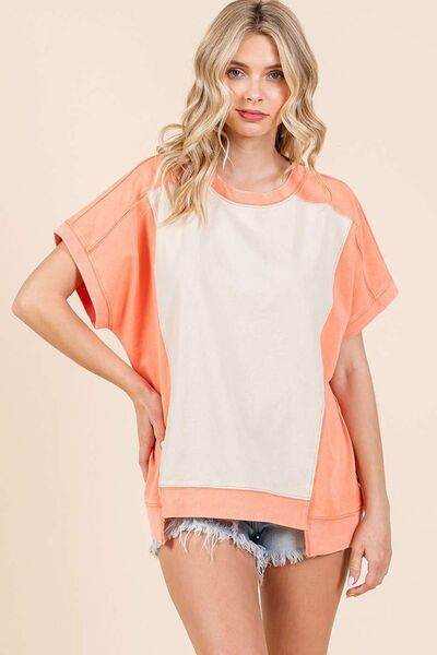 Mittoshop Oversized Color Block Short Sleeve T-Shirt - Hovatok
