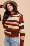 Annie Wear Color Block Round Neck Long Sleeve Sweater - Hovatok