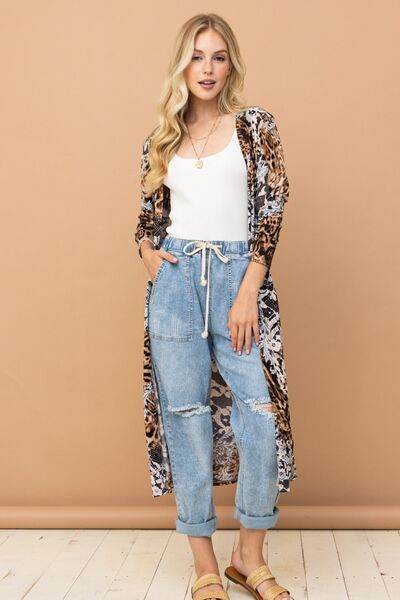 And The Why Leopard Kimono Open Front Longline Cardigan - Hovatok
