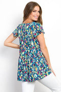 Be Stage Printed Ruffle Sleeve Top - Hovatok