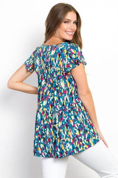 Be Stage Printed Ruffle Sleeve Top - Hovatok